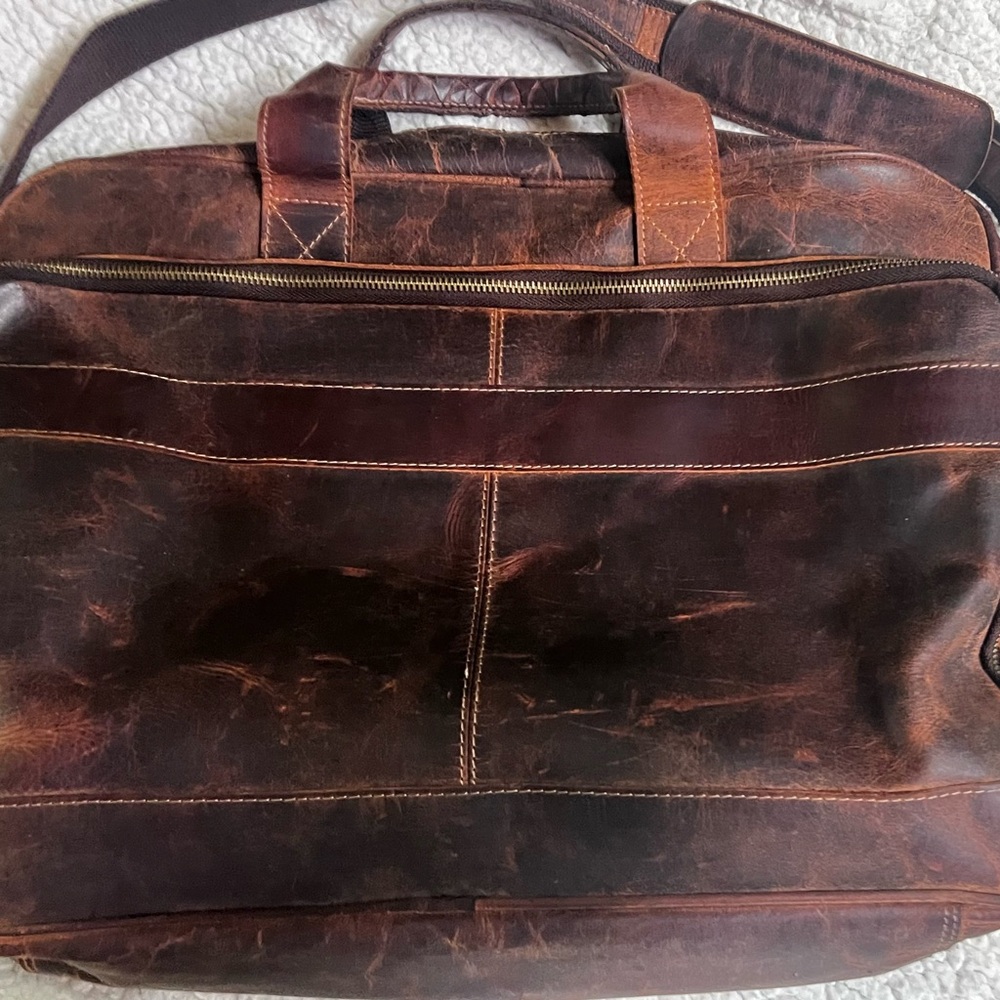 Brown Leather Briefcase with Distressed Finish